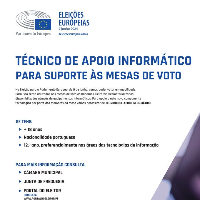 Aviso - Recrutamento para Técnico de Apoio Informático - Eleições Europeias