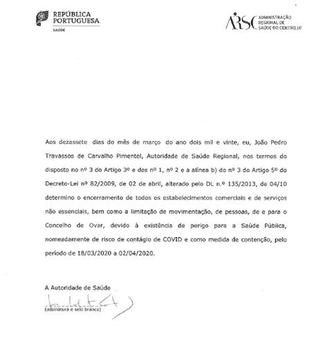 Quarentena geográfica | Concelho de Ovar