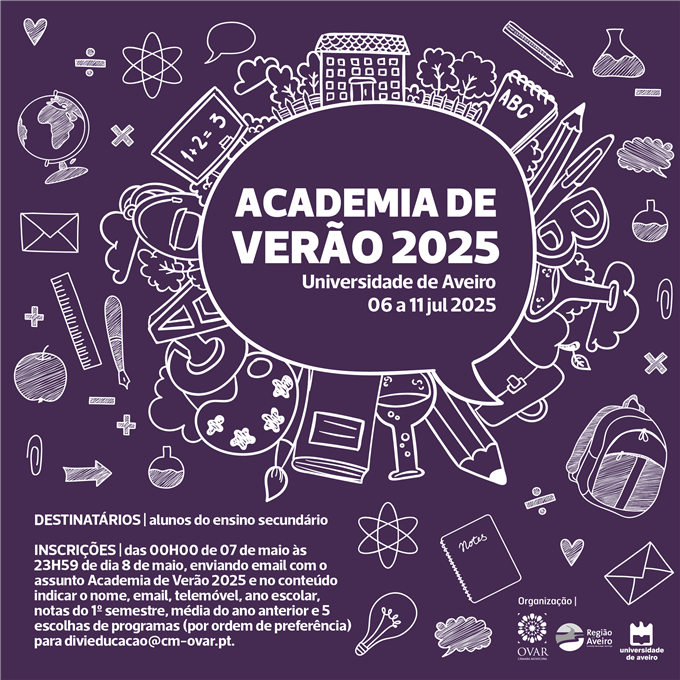 MUNICÍPIO DE OVAR VAI DISPONIBILIZAR DUAS VAGAS A ALUNOS DO CONCELHO PARA A ACADEMIA DE VERÃO DA UNIVERSIDADE DE AVEIRO 