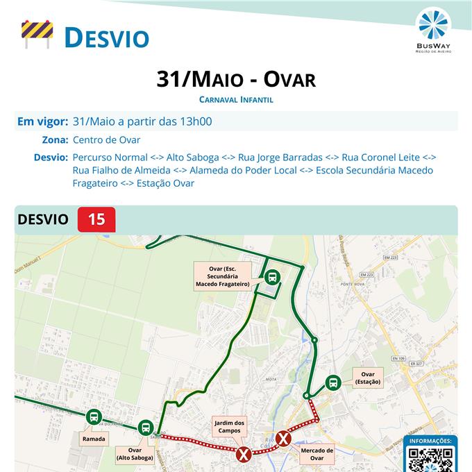 Carnaval das Crianças: Alteração temporária do Percurso da Linha 15 da BusWay 